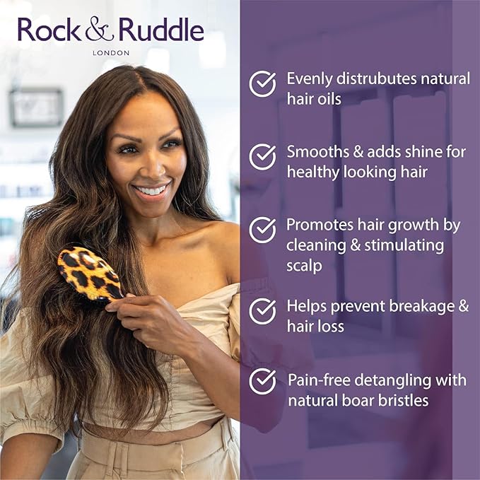 Rock & Ruddle Natural Mixed Boar Bristle Hair Brush for Women and Kids (Small/Travel Size, 17.5cm - Perfect for Wet or Dry Hair, Detangling Smoothing Blowdrying - Made in UK - English Blue