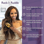 Rock & Ruddle Natural Mixed Boar Bristle Hair Brush for Women and Kids (Small/Travel Size, 17.5cm - Perfect for Wet or Dry Hair, Detangling Smoothing Blowdrying - Made in UK - Tile Blue