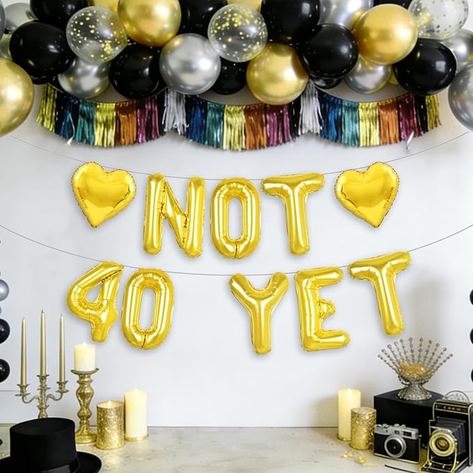 Gold Not 40 Yet Banner, 16 in letter NOT 40 YET Balloons 39th Birthday - Image 4