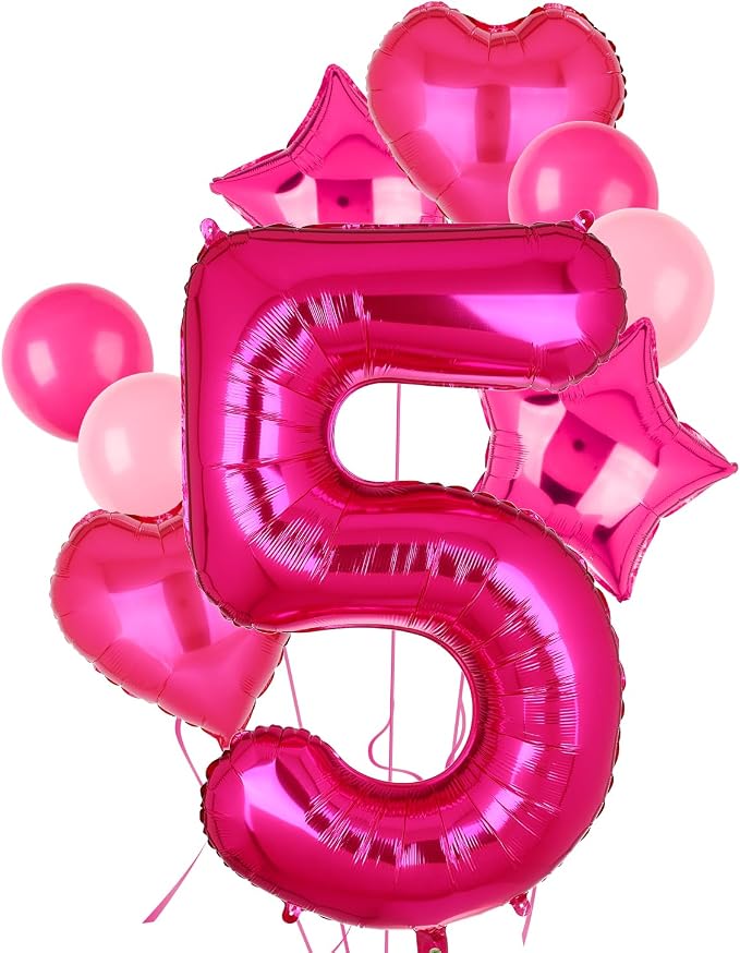 40 Inch Number Balloons Hot Pink 5 Cowgirl Pink 5th Birthday Decor 9 Pcs | by GGDE