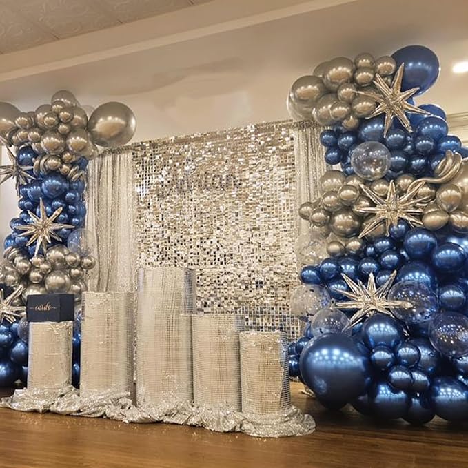Blue Silver Balloons Set, 12 Inch Blue and Silver Balloons Dark Navy and - Image 8