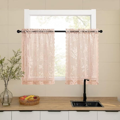 Blush Pink Lace Cafe Curtains by SEEKRIGHTHomeDecor