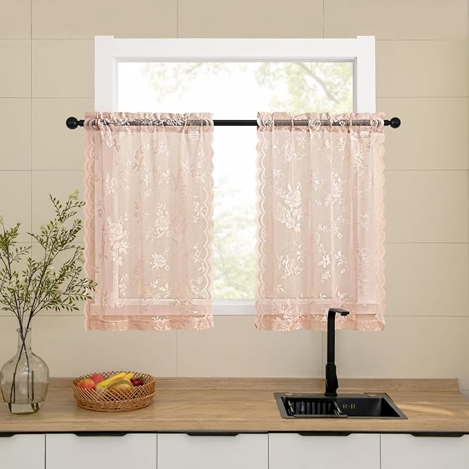 SEEKRIGHT Blush Pink Kitchen Cafe Curtains by SEEKRIGHTHomeDecor