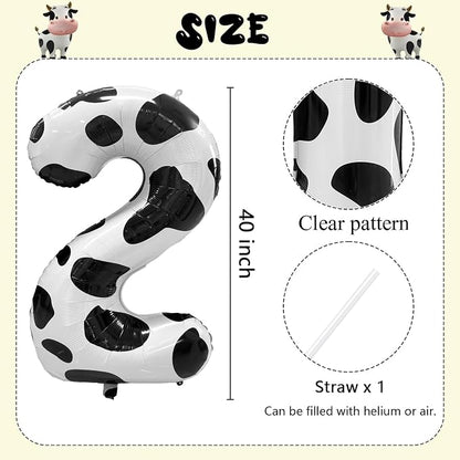 Cow Print Number Balloons, Large Foil Number 2 Balloon 40 Inch Cow Balloon - Image 2