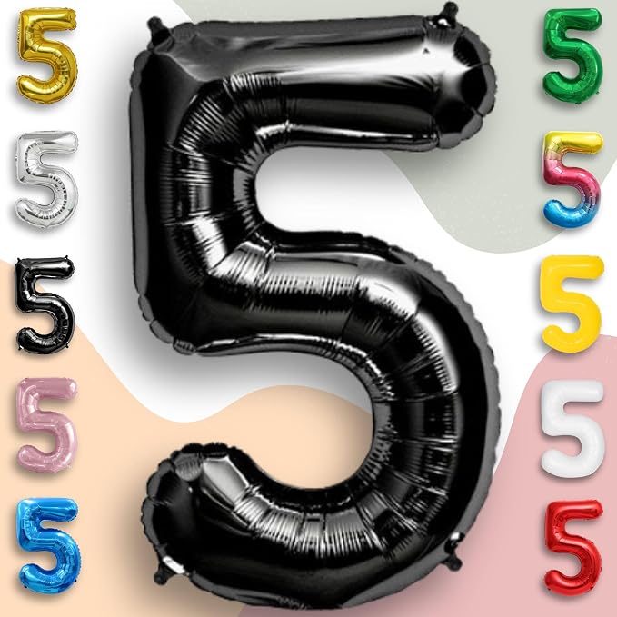 Black Number Balloon 5 Mylar Foil Balloons 16 inch Small - Image 5