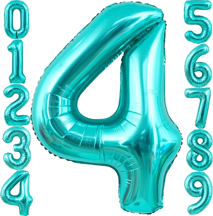 40 Inch Big Teal Blue Number 4 Foil 0-9 Mylar Helium Balloons | Large Digital by SULALABOO