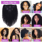 Curly Clip In Extension Human Hair 3C 4A Kinky Curly Clip Ins Full Head for Black Women Brazilian Remy Human Hair Natural Color 8Pcs with18clips 120g/Set (26 inch, curly wave)