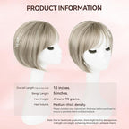 LEEONS Hair Topper for Women - Short Bob with Bangs & Side Part - Synthetic Wig Topper for Thinning Hair - Short Straight Bob - Ivory Blonde