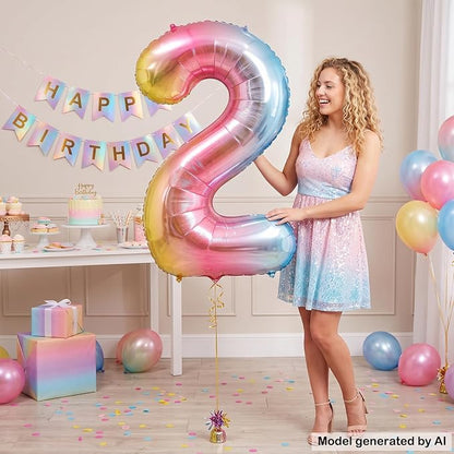 40" Rainbow Foil Number 2 Balloon - Image 4