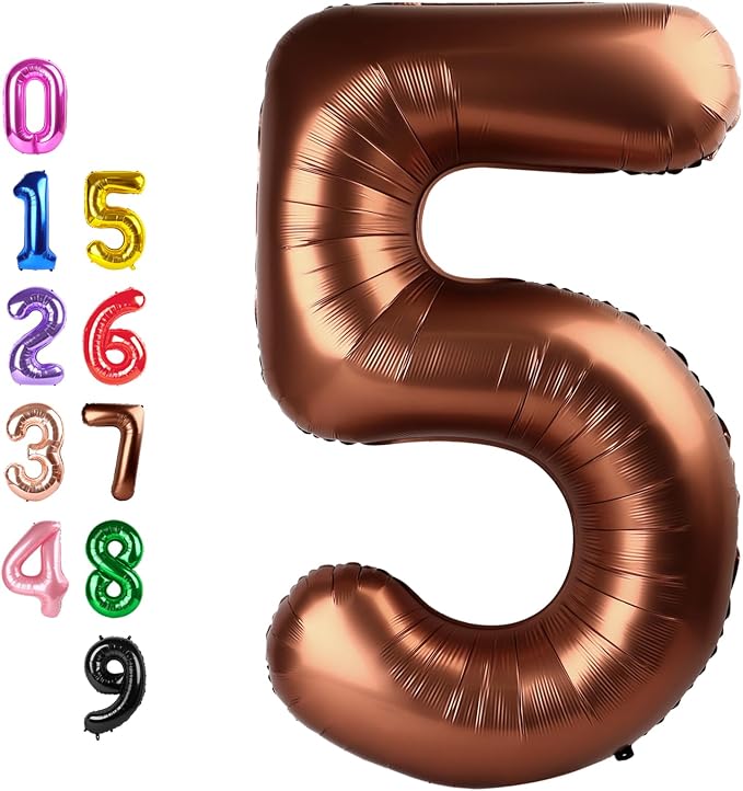 Number Balloons Brown 5 Balloon 40 inch by Enyeopd