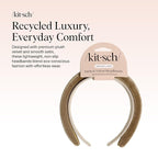 Kitsch Velvet & Satin Headbands for Women - Non Slip, Soft and Lightweight - Stylish Headbands for Girls with Chic Neutral Shades | Ideal Gifts for Women - Cream & Camel, 2pc Set