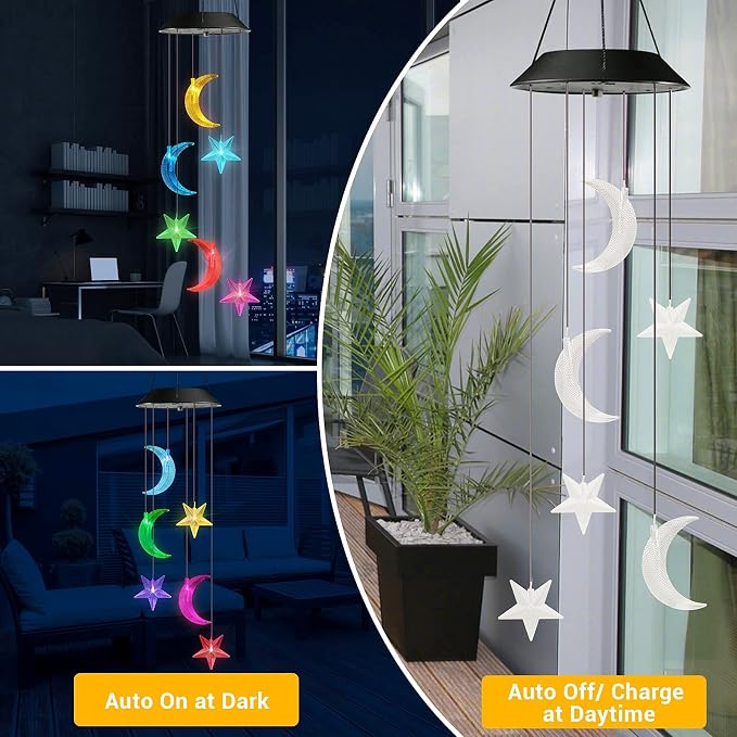 Toodour Solar Wind Chimes, Color Changing Wind Chimes Moon and Star | LED - Image 5
