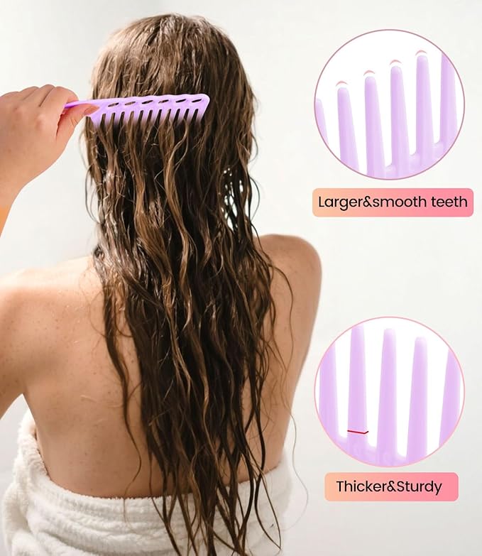 6PCS Professional Hair Comb Set for Women & Men Rat Tail, Wide & Fine Tooth Combs for Curly Hair, Braiding, Barber Styling, Cutting & Parting (Purple)