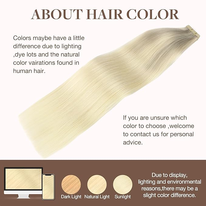 GOO GOO Tape in Hair Extensions Human Hair, 17/22/60 Ash Blonde to Golden Blonde and Platinum Blonde, 26inch 60g 20pcs, Skin Weft Seamless Invisible, Silky Straight with Thick Ends, Remy Human Hair