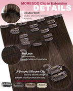 Moresoo Brown Clip in Hair Extensions Remy Straight Double Weft Real Hair Extensions Clip in Human Hair Medium Brown #4 Full Head Set 7pcs 120Gram 18 Inch