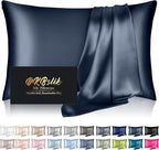 Mulberry Silk Pillow Cases King Size, Silk Pillowcase for Hair and Skin, Both Sides Natural Silk Satin Pillowcase for Sleeping Women with Zipper, Gifts for Women Men, Mood Indigo