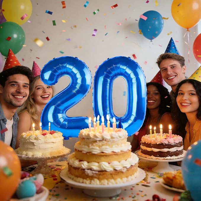 40 Inch Number 20 Balloons for 20th Birthday Party Decorations, 0-100 Dark Blue - Image 2