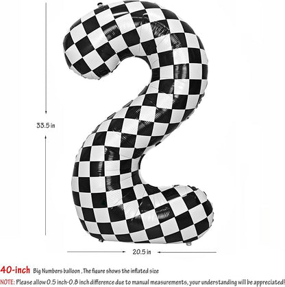 40In Black White Checkered Number 2 Balloon Race Car Digital Foil 2 Balloon | - Image 2