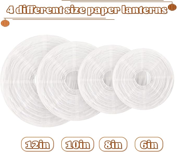 10pcs White Round Hanging Paper Lanterns, 4 Size | Chinese Paper Lanterns - Image 6
