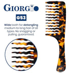 Giorgio G53 Wide Tooth Comb for Curly, Thick Hair - Handmade Rake Detangler for Wet or Dry Hair, Saw-Cut and Hand Polished (8")