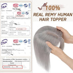 Rich Choices Real Human Hair Toppers for Women With Bang 100% Remy Human Hair Topper for Thinning Hair Clip in Silk Base Hair Topper 6 Inch G1 Grey Silver