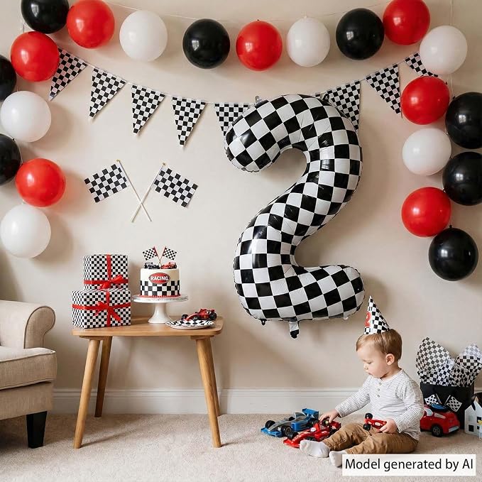 40 Inch Checkered Number 2 Balloon, Large Black and White Foil Number Balloon - Image 6