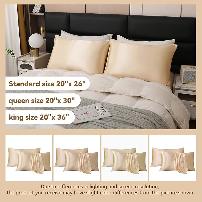Tyfitb Satin Pillowcase Set for Hair & Skin Care – Cooling, Hypoallergenic, Anti-Frizz, Wrinkle-Free – Soft, Luxurious Pillowcases with Envelope Closure – 2-Pack, King Size 20x36, Gift-Ready
