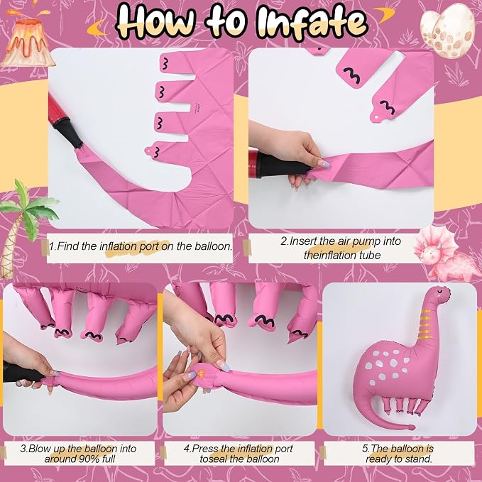 Giant Dinosaur Foil Balloons, 38-43 Inch Big Cute Pink Yellow Dinosaur Helium - Image 8