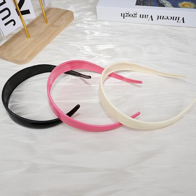 3 Pack Headbands Designed for Eyewear 0.79IN Plastic Non-Slip Headbands for Women Fashion Headbands with Teeth-Black,Pink,White