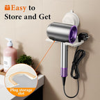Universal Suction Cup Blow Dryer Holder,Hairdryer Holder For Bathroom Wall Mount,With Plug&Cord Organizer.Strong And Stable，Easy Installation Ideal for Bathroom And Cabinet Door(White)