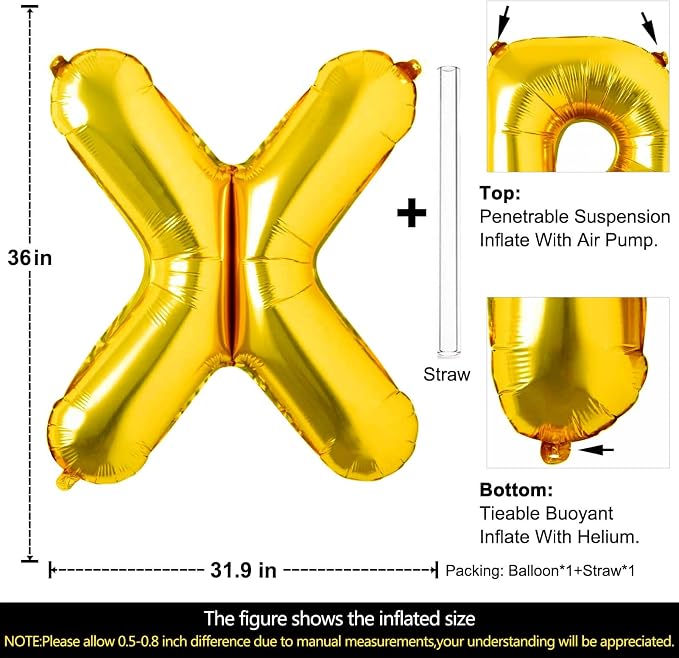 Lovoir 40 Inch Large Gold Letter X Balloons Big Size Jumbo Mylar Foil Helium - Image 2