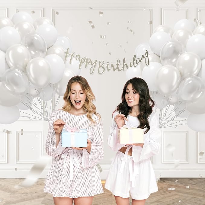 60pcs White Balloons with Clear Pearl White Balloons - Image 6