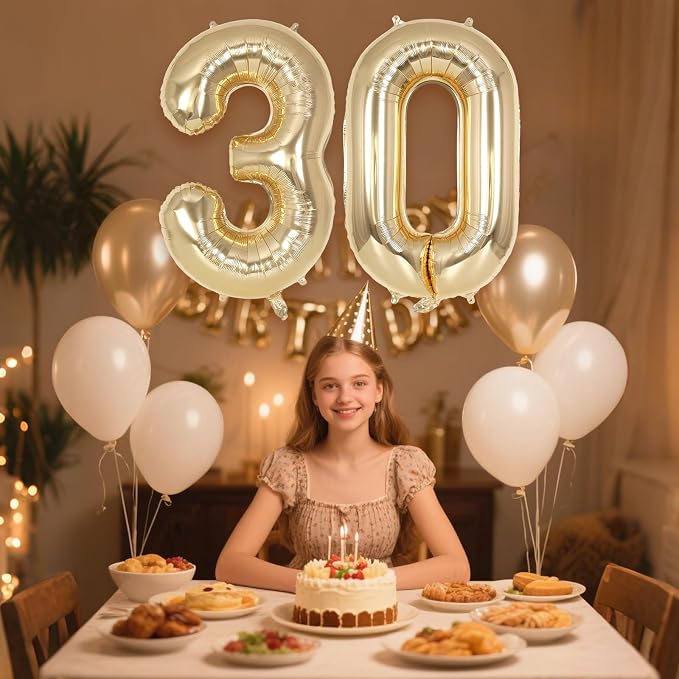 Champagne Gold Large Number 30 Balloon, 40 Inch Light Gold Foil Helium Number - Image 4