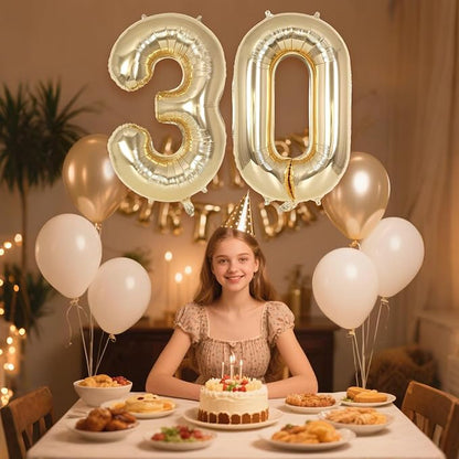Champagne Gold Large Number 30 Balloon, 40 Inch Light Gold Foil Helium Number - Image 4