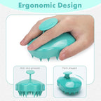 FREATECH Massager Shampoo Brush with Soft Silicone Bristles for Scalp Care, Shower Hair Scalp Scrubber Exfoliator for Dandruff Removal and Hair Growth, Wet & Dry for Men, Women and Kids, Green