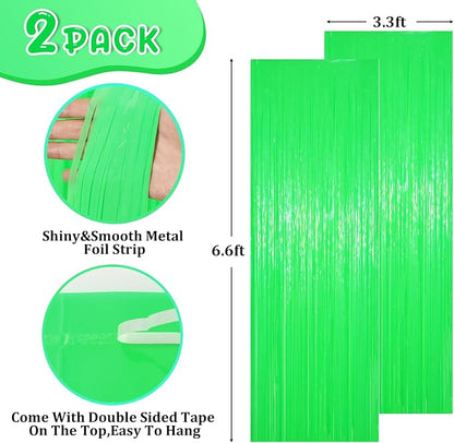 Voircoloria Pastel Green Foil Fringe Backdrop Curtains, 2 Pack | Tinsel - Image 3