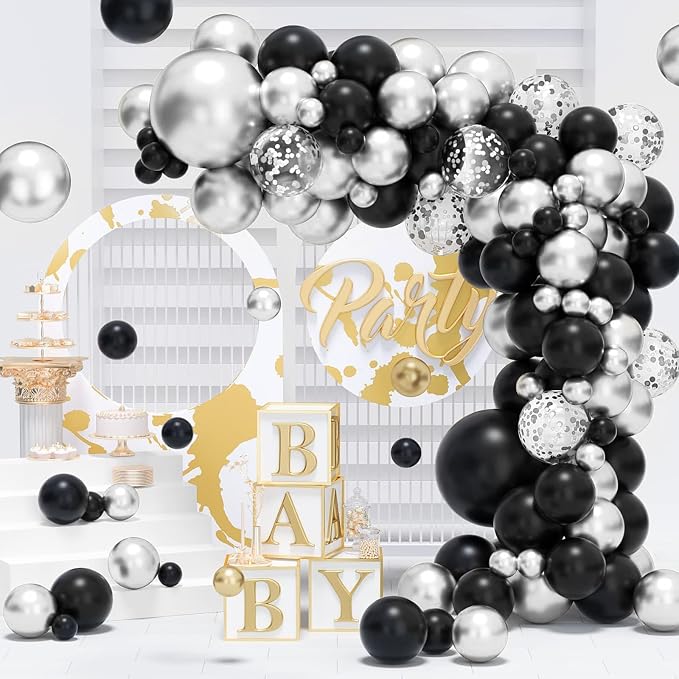 100pcs Black and Silver Balloons 12 Inch Metallic Silver and Black latex Party - Image 6
