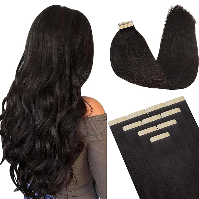 DOORES Tape in Hair Extensions, Dark Brown 30g 10pcs 22 Inch, Real Human Hair Extensions Tape in Natural Hair Extensions Real Hair tape in hair extensions real human hair
