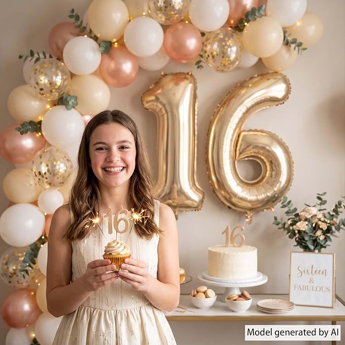 White Gold Number 16 Balloon 40 Inch, Sweet Sixteen Foil Decoration | Elegant - Image 6