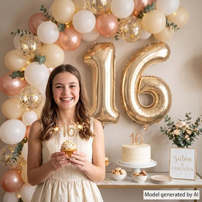 White Gold Number 16 Balloon 40 Inch, Sweet Sixteen Foil Decoration | Elegant - Image 6