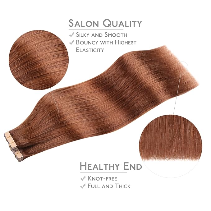 WENNALIFE Tape in Hair Extensions Human Hair, 40pcs 80g 12 inch Dark Auburn Copper Hair Extensions Real Human Hair Straight Tape in Extensions Invisible Human Hair Extensions Reusable Real Hair Extens