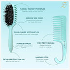 ZAINY Curl Defining Curly Hair Brush 2 PC Set, Wide Tooth Comb for Curls, Detangler Wet Hairbrush & Shower Comb for Wavy Hair Styling, Detangling Gift Sets for Women, Girls, Kids, Toddler, Men - Green
