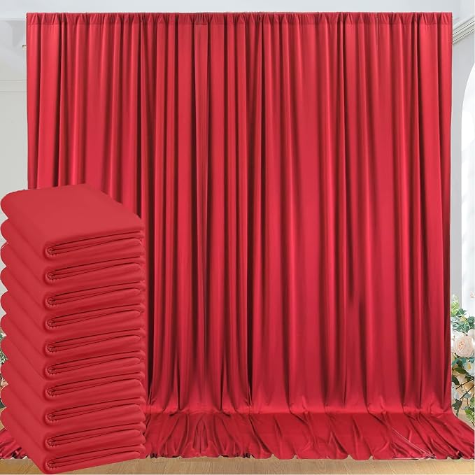 50ft x 10ft Wrinkle Free Red Backdrop Curtains - Image 8