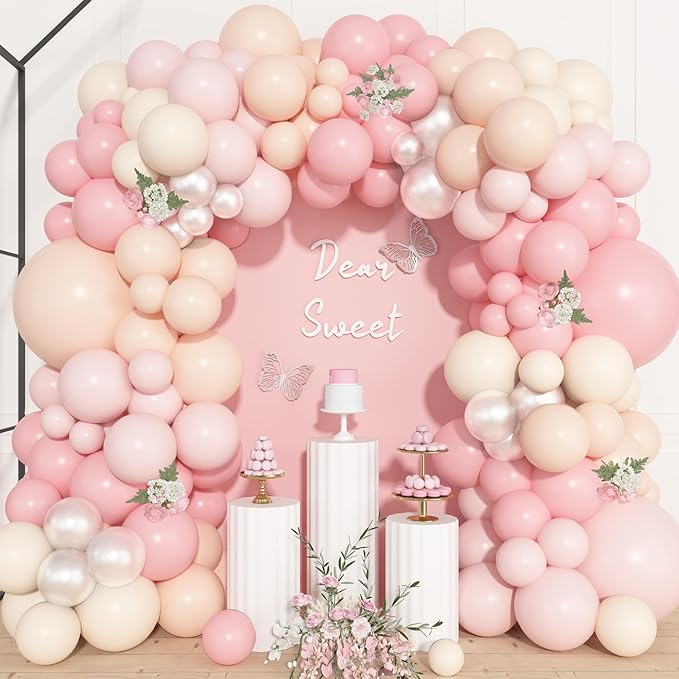 157Pcs Pink Balloons Arch Garland Kit Different Size | Light Pastle Pink Ivory by OUDDYLIFE