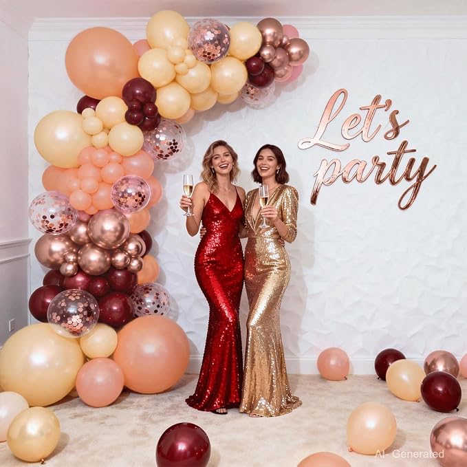 Burgundy Rose Gold Balloon Garland Arch Kit, Pearl Maroon Champagne Rose Gold - Image 5