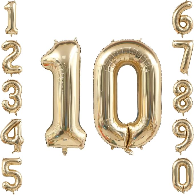 White Gold Number 10 Balloon 40 Inch, Champagne Tenth Digit Decoration | Giant by Unknown