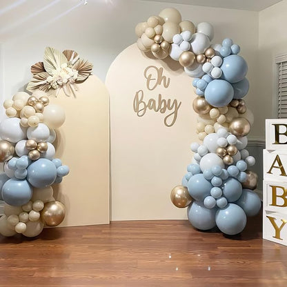 Dusty Blue Balloons, Dusty Blue and Gold Balloons, Baby Shower Balloon Fog - Image 4