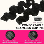 Lashey Seamless Clip in Hair Extensions Human Hair 7pcs 110g Body Wave 16 Inch Natural Black Clip in Hair Extensions with Invisi Edge for Women