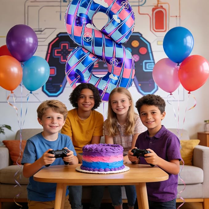 40 Inch Video Game Themed Number 8 Balloon, Birthday Party Decorations | Large - Image 6