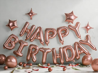 Rose Gold Happy Birthday Balloons Banner Sign Mylar letter Party Decoration | - Image 2